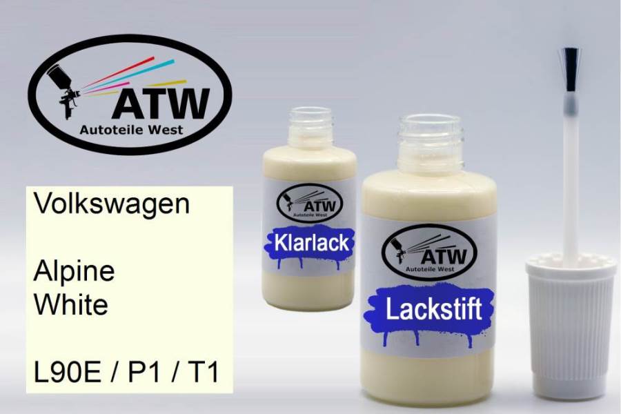 Volkswagen, Alpine White, L90E / P1 / T1: 20ml Lackstift + 20ml Klarlack - Set, von ATW Autoteile West.